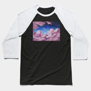 Galaxy Sky Pink Clouds Night Sky Moon Stars Baseball T-Shirt